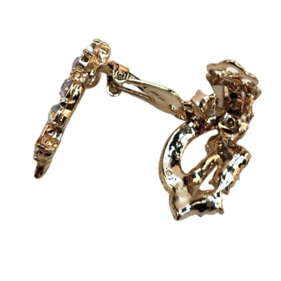 Vintage Gold-Tone Clip-On Earrings With Aurora Borealis Rhinestones 1" x .5" - Picture 7 of 10